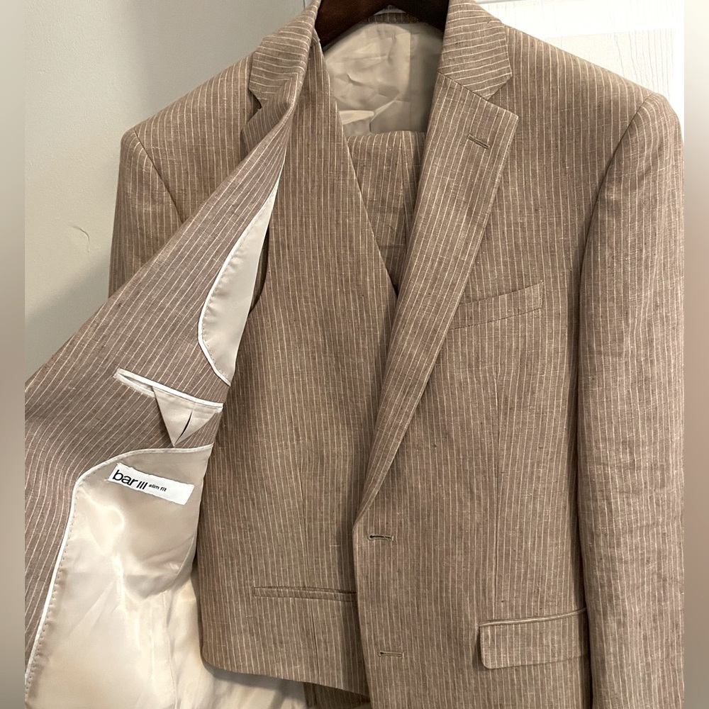 Three-Piece Pinstripe Linen Suit - Bar III